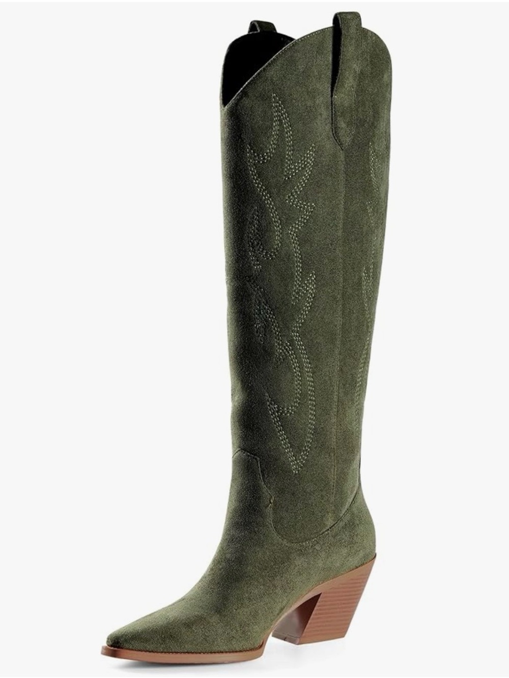 Tall Olive Suede Western Boot - Women's